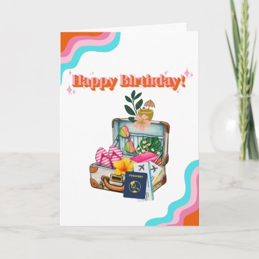 かわいいレトロスーツケース、旅行ママ、おもしろい誕生日、写真 カード (正面)