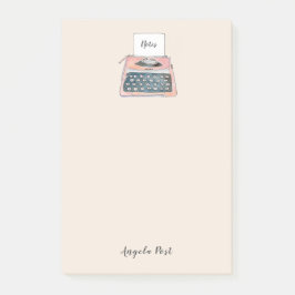 かわいいレトロタイプライターピンクのメモ帳 ポストイット