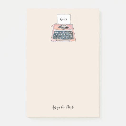 かわいいレトロタイプライターピンクのメモ帳 ポストイット (正面)