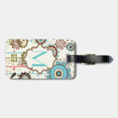 かわいいレトロターコイズブルーフローラルパターンモノグラム ラゲッジタグ (裏面横)