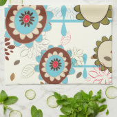 かわいいレトロターコイズブルー花パターカスタムン キッチンタオル (折り畳み)