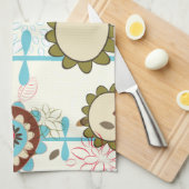 かわいいレトロターコイズブルー花パターカスタムン キッチンタオル (四つ折り)