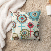 かわいいレトロターコイズブルー花パターカスタムン クッション (ブランケット)