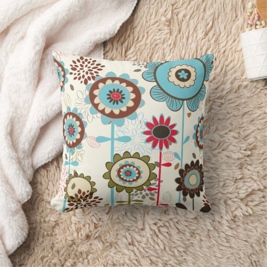 かわいいレトロターコイズブルー花パターカスタムン クッション (ブランケット)