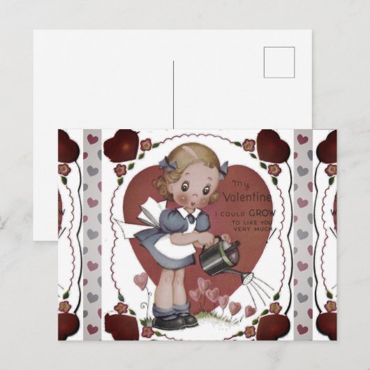 かわいいレトロチャイルドガーデナーヴィンテージアート シーズンポストカード (正面/裏面)