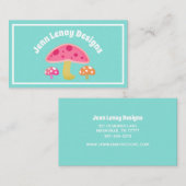 かわいいレトロティール(緑がかった色)ピンクオレンジマッシュルームカスタム 名刺 (正面/裏面)