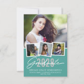 かわいいレトロティール（緑がかった色）フローラ卒業写真コラージュ 案内状 (正面)