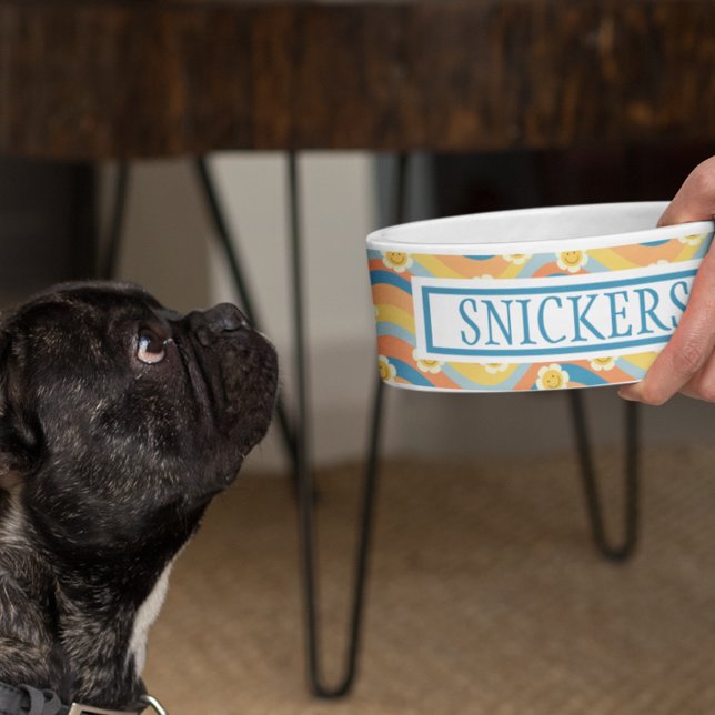 かわいいレトロデイジーの花パーソナライズされたの名前 ボウル (クリエイターアップロード済み)