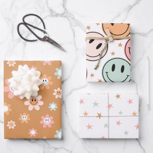 かわいいレトロデイジー星 ラッピングペーパーシート (正面)