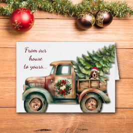かわいいレトロトラックバスセットハウンドクリスマス