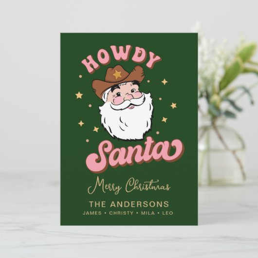 かわいいレトロハウディサンタカウボーイテキサス州クリスマスインヴィ 招待状 (スタンド正面)