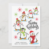 かわいいレトロハッピーホリデイズペンギンレッド シーズンカード (正面)