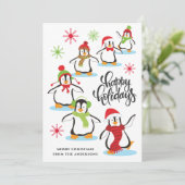 かわいいレトロハッピーホリデイズペンギンレッド シーズンカード (スタンド正面)
