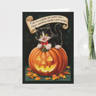 かわいいレトロハロウィンのおばけ猫とかぼちゃ シーズンカード
