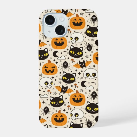 かわいいレトロハロウィーンパターン iPhone 15ケース (裏面)