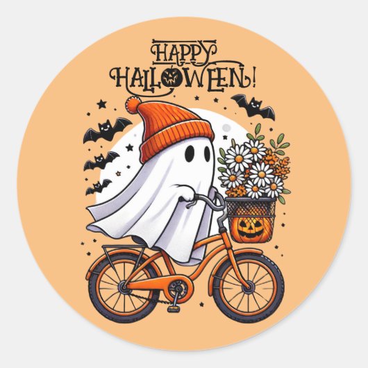 かわいいレトロハロウィーン幽霊秋 ラウンドシール (正面)