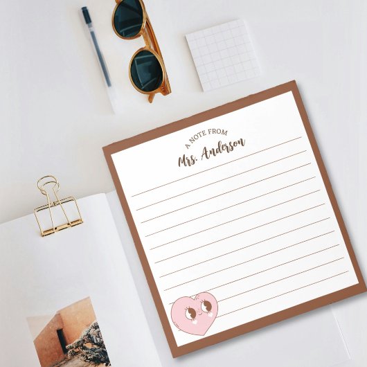 かわいいレトロハート新学期ブラウン ノートパッド