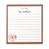 かわいいレトロハート新学期ブラウン ノートパッド (正面)