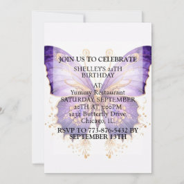 かわいいレトロバタフライデザインバースデーパーティー 招待状