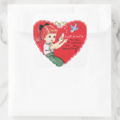 かわいいレトロバレンタインガールホリデーステッカー スクエアシール (バッグ)