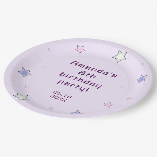 かわいいレトロパステルスターズライトピンク子供の誕生日 ペーパープレート (アングル)
