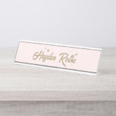 かわいいレトロパステルピンクガールボス デスクネームプレート (正面)