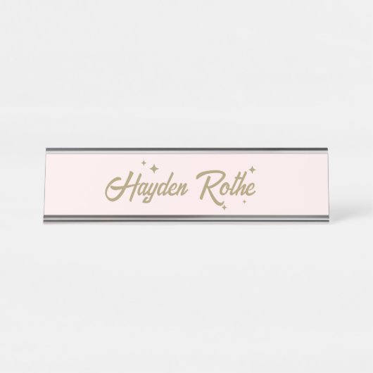 かわいいレトロパステルピンクガールボス デスクネームプレート (正面)