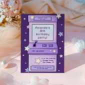 かわいいレトロパープルのアーケードゲームの子供の誕生日 招待状