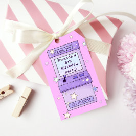 かわいいレトロパープルアーケードゲーム子供の誕生日 ギフトタグ