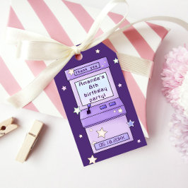 かわいいレトロパープルアーケードゲーム子供の誕生日 ギフトタグ