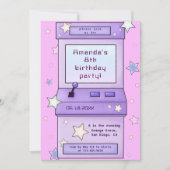 かわいいレトロパープルアーケードゲーム子供の誕生日 招待状 (正面)