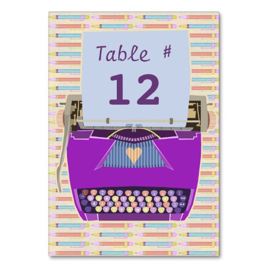 かわいいレトロパープルタイプライターラブパーティー テーブルナンバー (裏面)