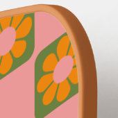 かわいいレトロヒッパイフラワーチェッカーボードピンクグリーン ピックルボールラケット (左詳細)