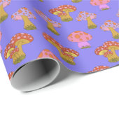 かわいいレトロヒッピーのキノコの模様（紫） ラッピングペーパー (ロールコーナー)