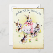 かわいいレトロビンテージのイースターバニー ホリデーポストカード (正面/裏面)