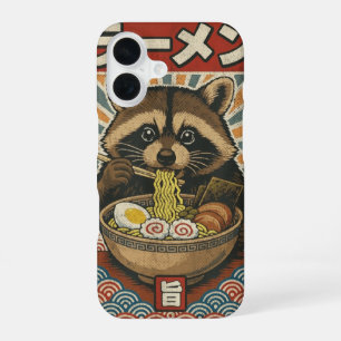 かわいいレトロビンテージ日本のかすり音ラーメンアライグマ iPhone 16ケース