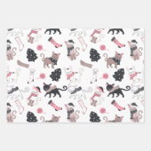 かわいいレトロピンクのクリスマス猫 ラッピングペーパーシート (正面)