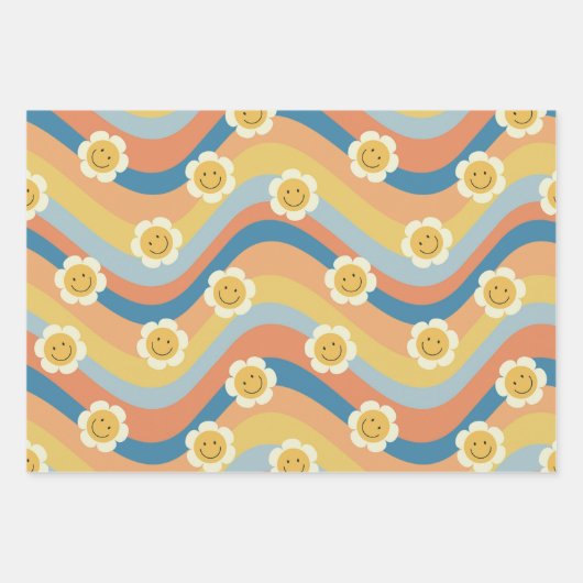 かわいいレトロピンクのデイジー ラッピングペーパーシート (正面2)