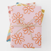 かわいいレトロピンクのデイジー ラッピングペーパーシート (インサイチュ)