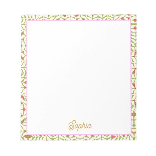 かわいいレトロピンクグリーンパーソナライズされた ノートパッド (正面)