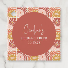 かわいいレトロピンクサビ花柄オーダーメイドブライダルシャワー フェイバータグ