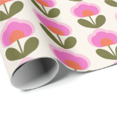 かわいいレトロピンクスカンジナビアのフラワーアートパターン ラッピングペーパー (ロールコーナー)