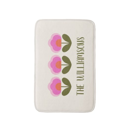 かわいいレトロピンクスカンジナビアパーソナライズされた花 バスマット (正面縦)