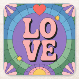 かわいいレトロピンクパープルコースターセット スクエアペーパーコースター