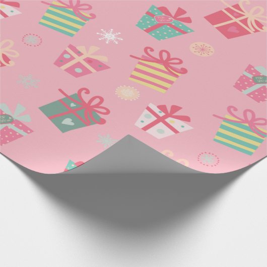 かわいいレトロピンクプレゼントクリスマス ラッピングペーパー (角)