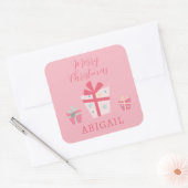 かわいいレトロピンクプレゼントホリデークリスマス スクエアシール (封筒)