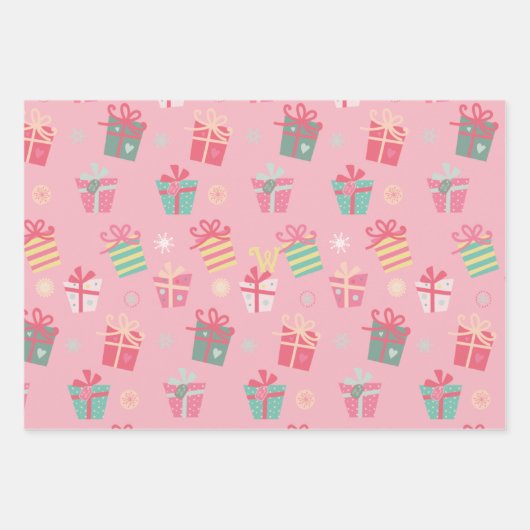 かわいいレトロピンクプレゼントホリデークリスマス ラッピングペーパーシート (正面)