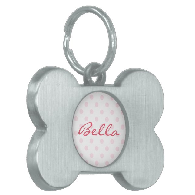 かわいいレトロピンク水玉模様ネコ犬子猫アップ名 ペットネームタグ (正面左)