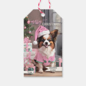 かわいいレトロピンク犬のクリスマス ギフトタグ (正面)