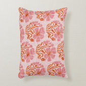 かわいいレトロピンク – オレンジ色の抽象芸術花 アクセントクッション (正面(垂直))